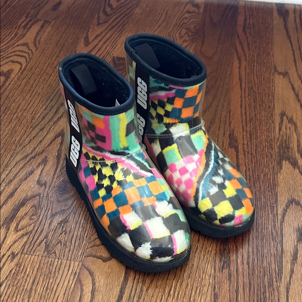 UGG Women’s 8 Colorful Mini Check Waterproof Rain Boots